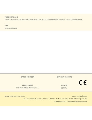 Adaptador entrada multiple mundial a salida clavija estados unidos, tb-912, travel blue