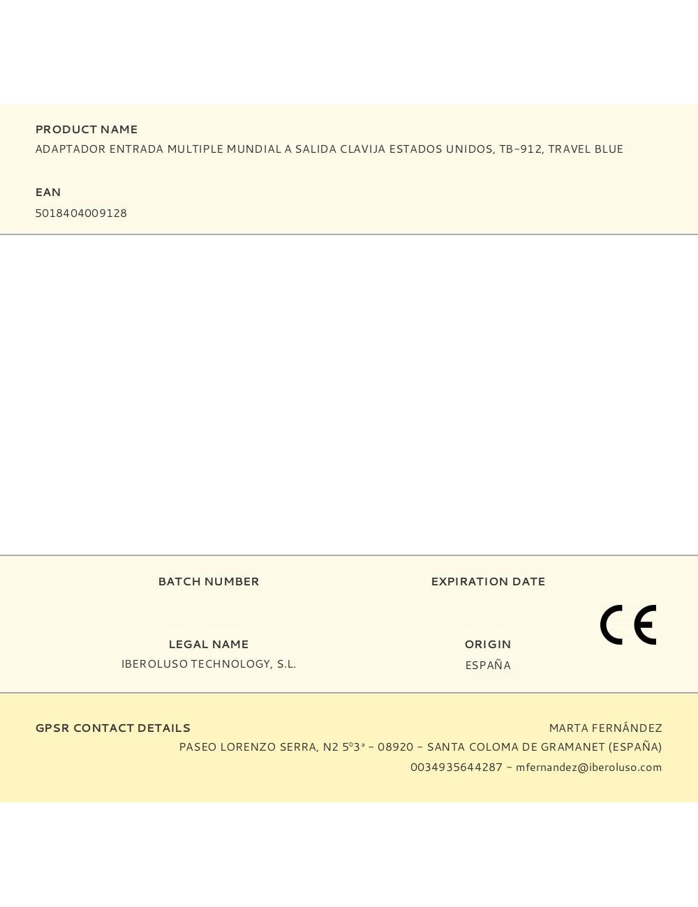 Adaptador entrada multiple mundial a salida clavija estados unidos, tb-912, travel blue