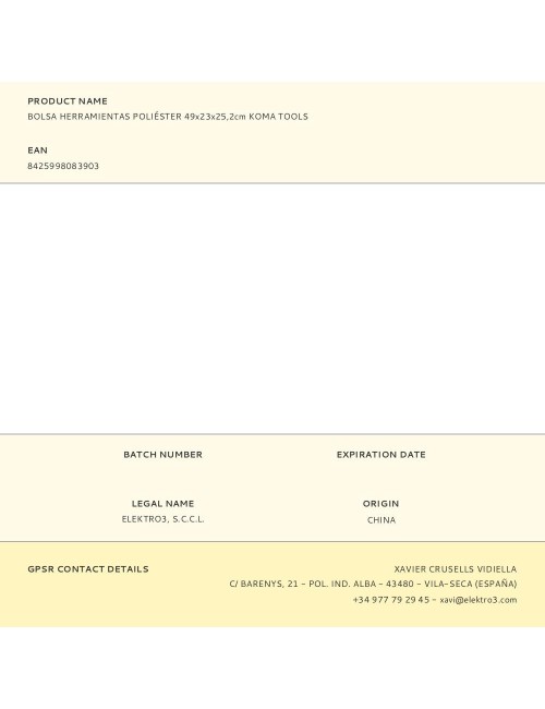 Bolsa de herramientas poliéster 49 x 23 x 25,2 cm