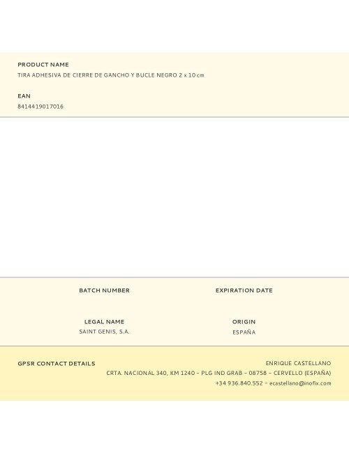 Tira adhesiva de cierre de gancho y bucle negro 2 x 10 cm