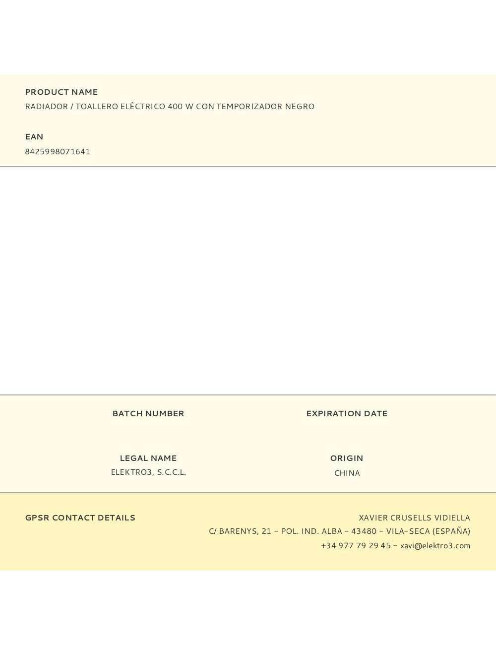 Radiador / toallero eléctrico 400 w con temporizador negro