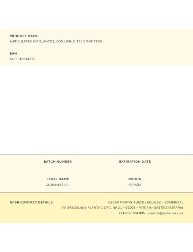 Auriculares hip blancos, con usb-c. tech one tech