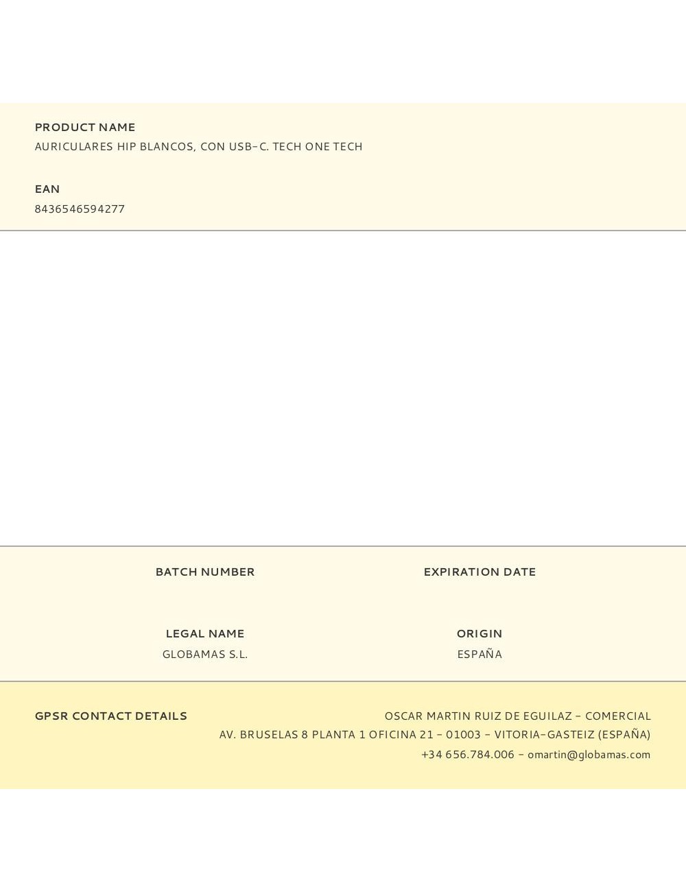 Auriculares hip blancos, con usb-c. tech one tech