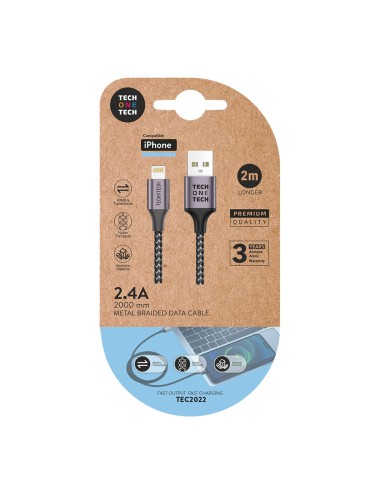 Cable nylon usb-a a lightning 2 m gris