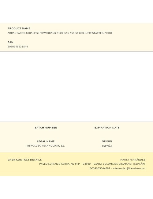 Arrancador 800amps+powerbank 8100 mah assist 800 jump starter. nebo