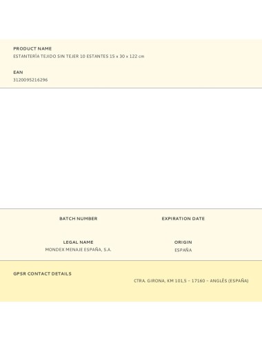 Estantería tejido sin tejer 10 estantes 15 x 30 x 122 cm