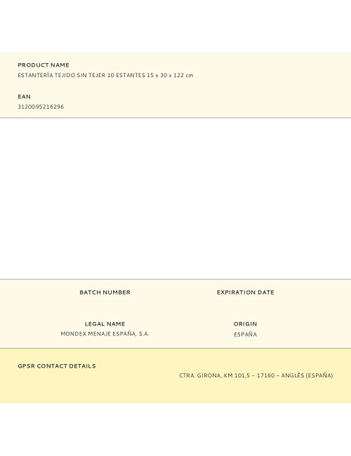 Estantería tejido sin tejer 10 estantes 15 x 30 x 122 cm