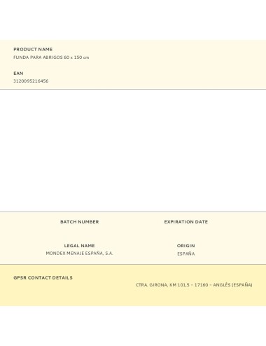 Funda para abrigos 60 x 150 cm