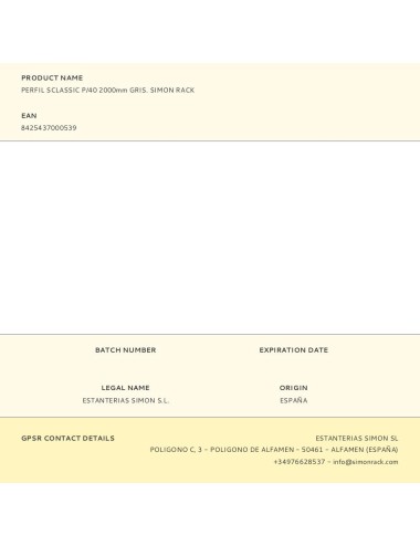 Perfil sclassic p/40 2000mm gris. simon rack