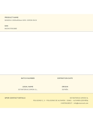 Bandeja 1000x400mm gris. simon rack