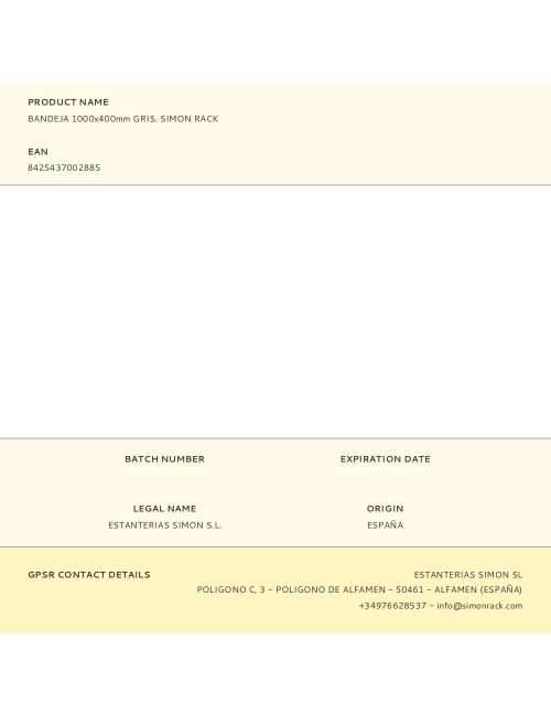 Bandeja 1000x400mm gris. simon rack