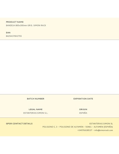 Bandeja 800x300mm gris. simon rack