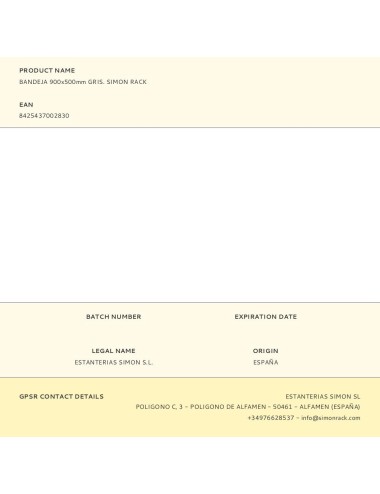 Bandeja 900x500mm gris. simon rack