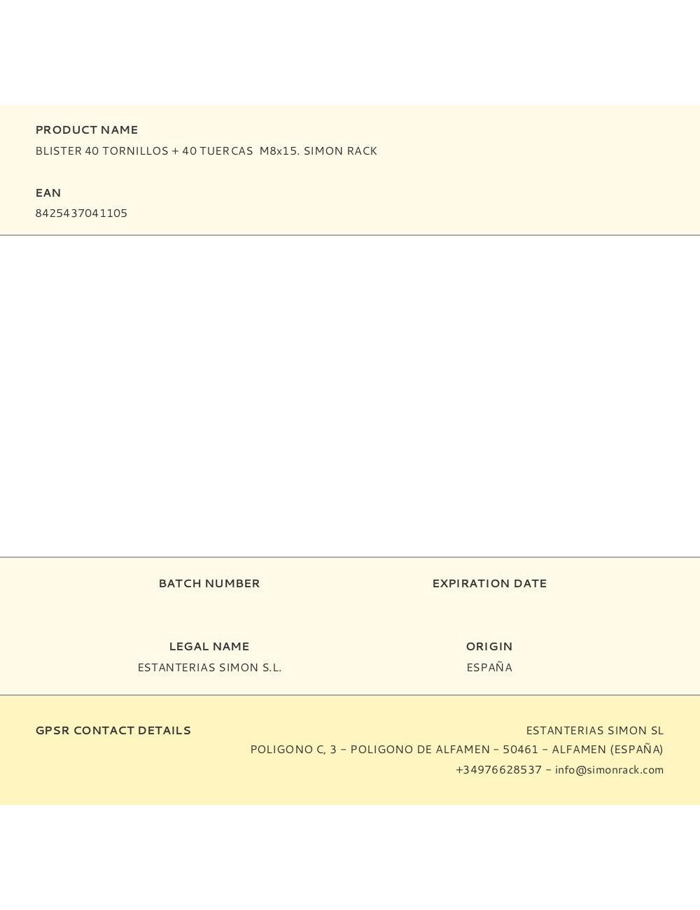 Blister 40 tornillos + 40 tuercas m8x15. simon rack
