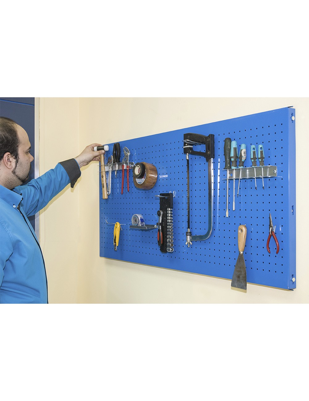 Panelclick 90x60 cm azul + 8 ganchos. simon rack