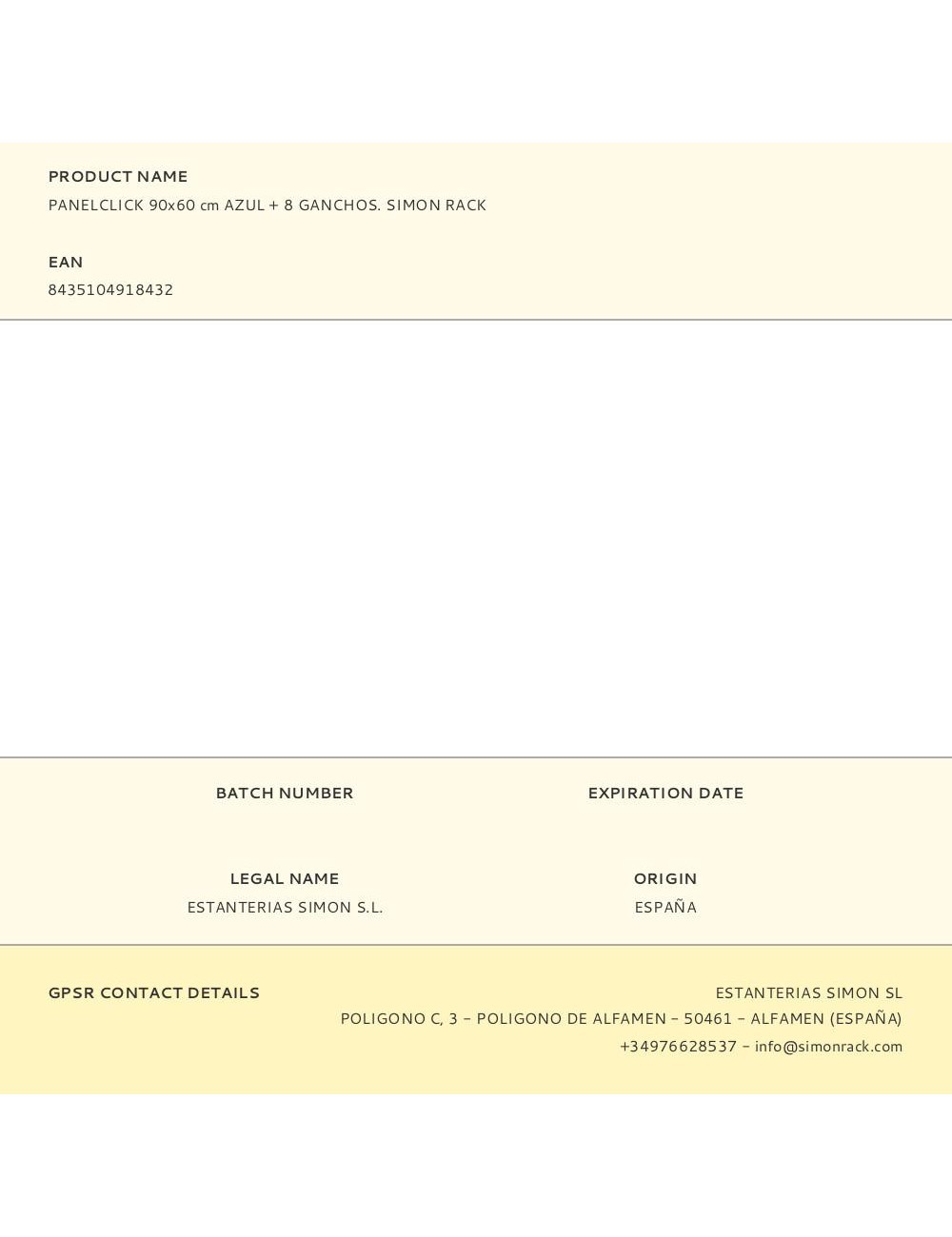 Panelclick 90x60 cm azul + 8 ganchos. simon rack
