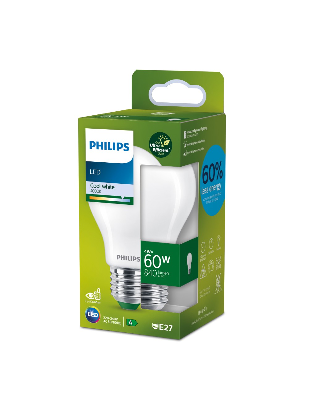 Bombilla ultra efficient led classic e27 4 w 840 im 4000 k ø6 x 10,4 cm