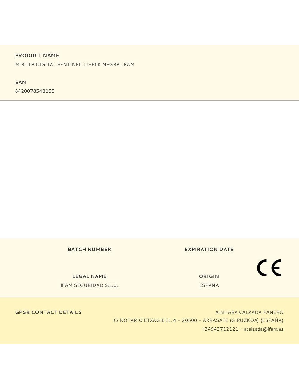 Mirilla digital sentinel 11-blk negra. ifam