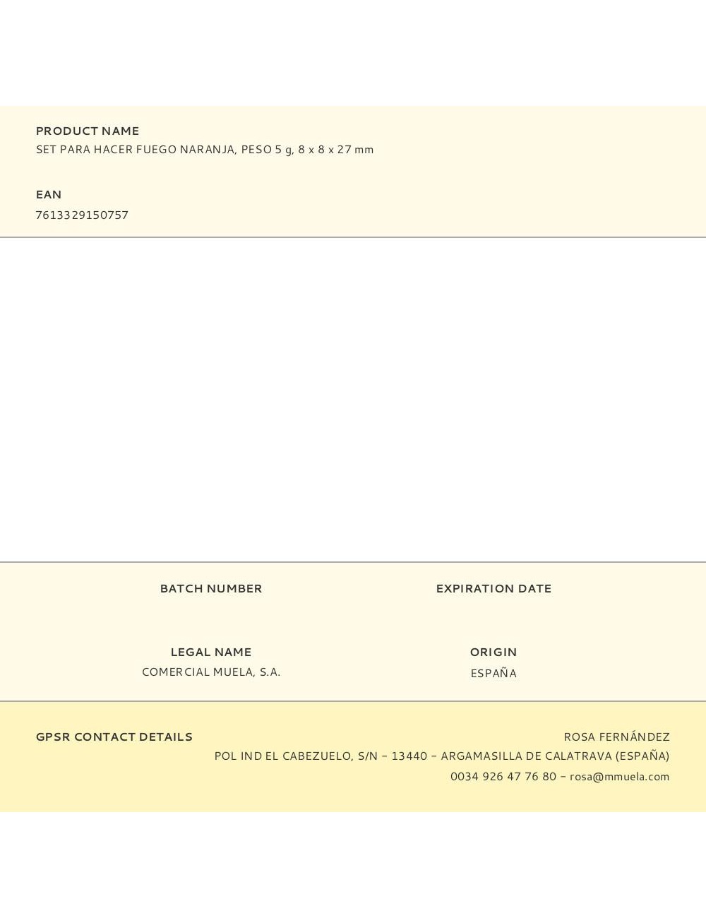 Set para hacer fuego naranja, peso 5 g, 8 x 8 x 27 mm