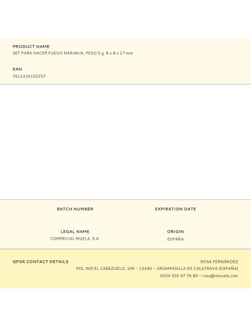 Set para hacer fuego naranja, peso 5 g, 8 x 8 x 27 mm