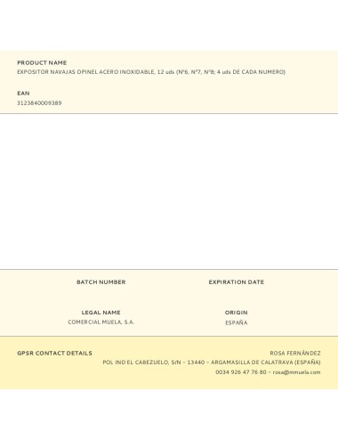Expositor navajas opinel acero inoxidable, 12 uds (n6, n7, n8 4 uds de cada numero)