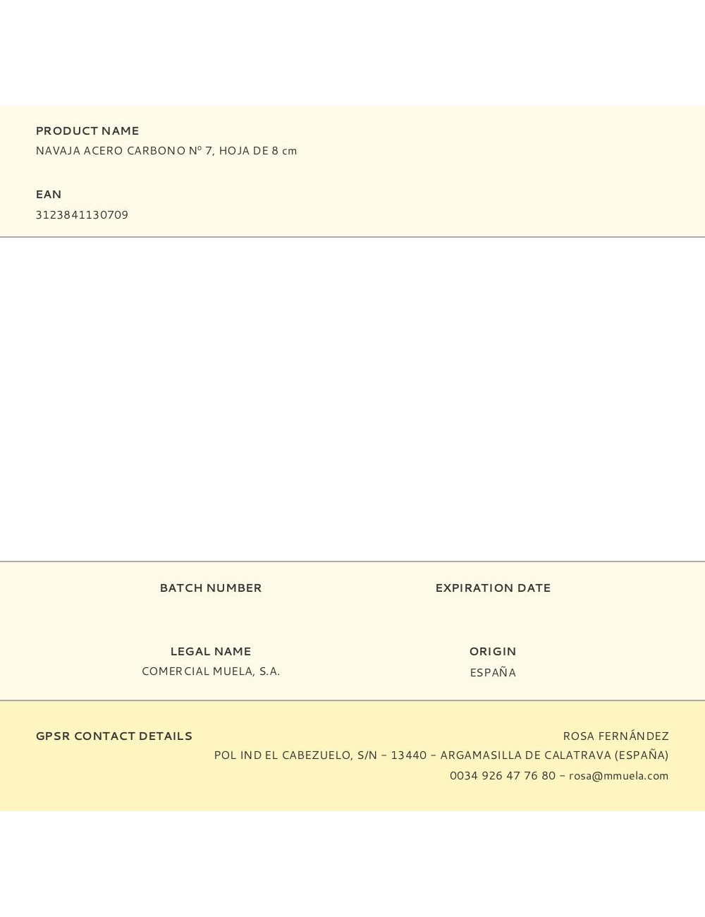 Navaja acero carbono n 7, hoja de 8 cm