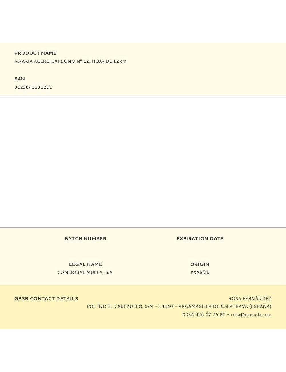 Navaja acero carbono n 12, hoja de 12 cm