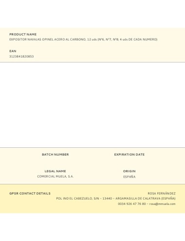 Expositor navajas opinel acero al carbono, 12 uds (n6, n7, n8 4 uds de cada numero)