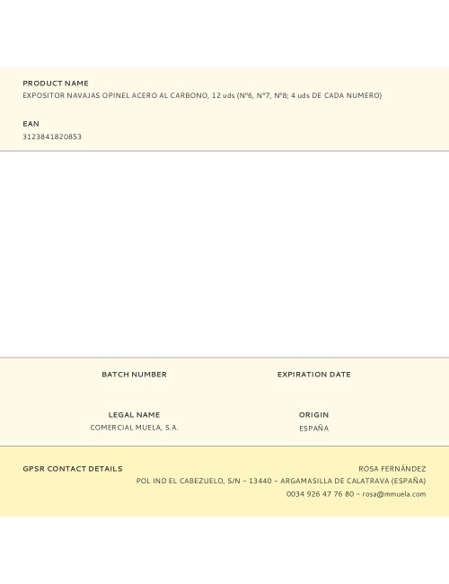 Expositor navajas opinel acero al carbono, 12 uds (n6, n7, n8 4 uds de cada numero)