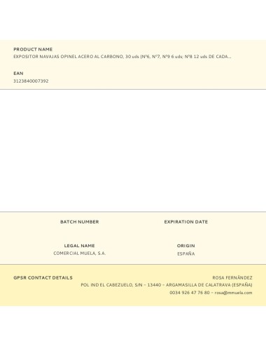 Expositor navajas opinel acero al carbono, 30 uds (n6, n7, n9 6 uds n8 12 uds de cada numero)