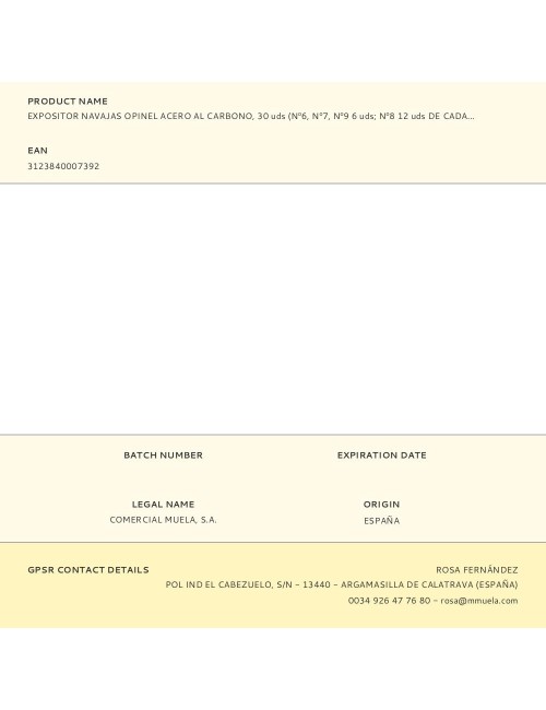 Expositor navajas opinel acero al carbono, 30 uds (n6, n7, n9 6 uds n8 12 uds de cada numero)