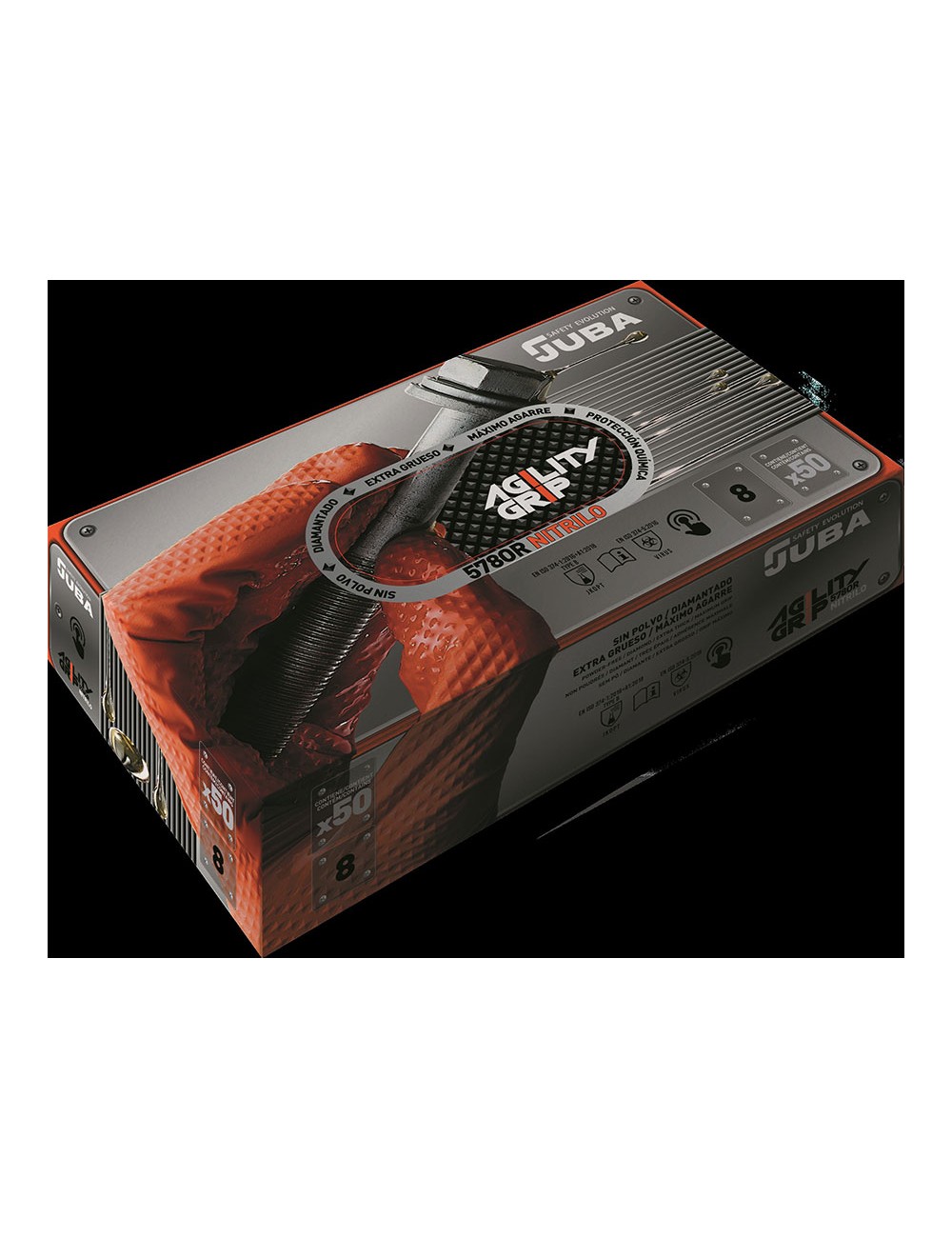 Guante nitrilo, sin polvo, desechable, diamantado, naranja, t-08, caja 50 uds