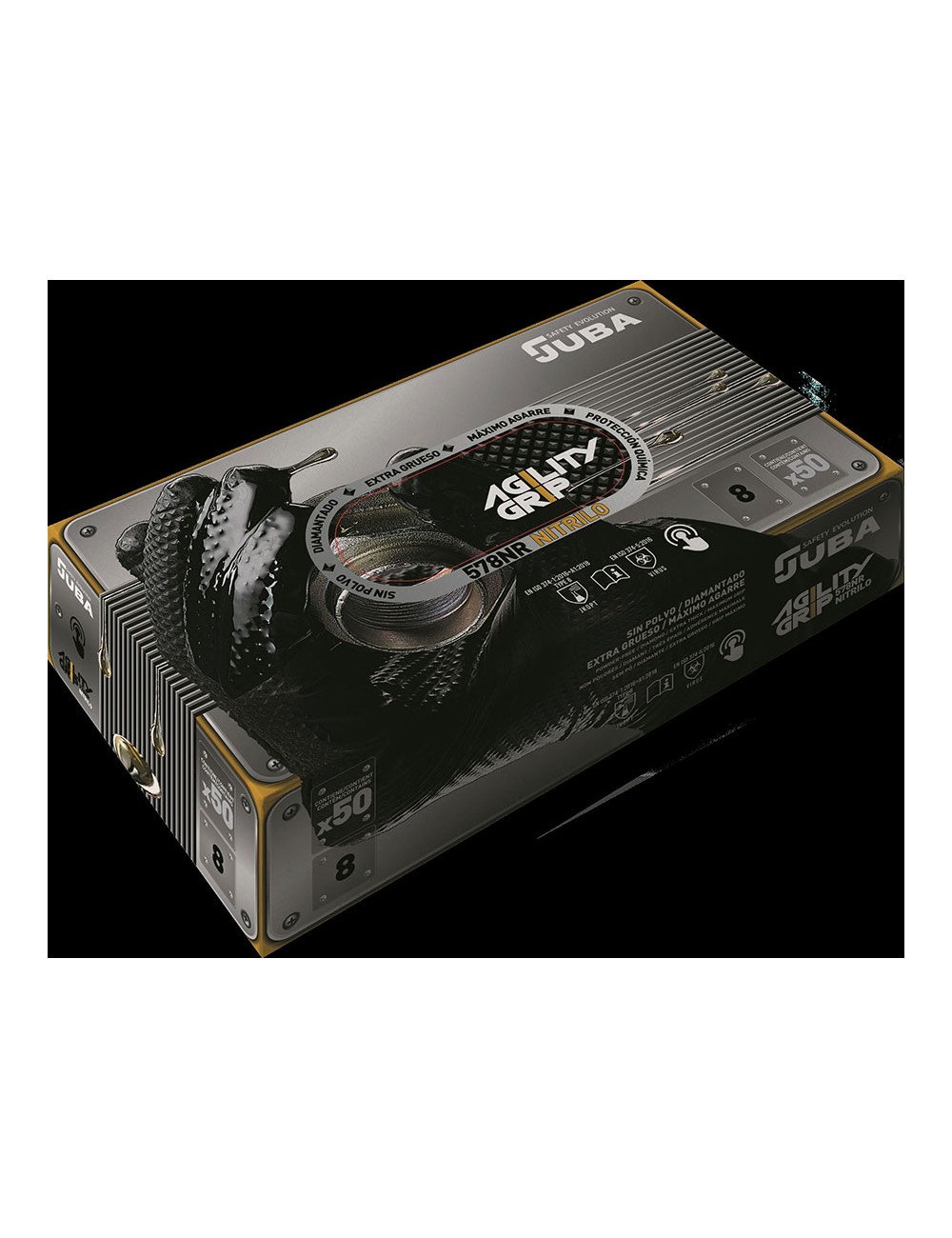 Guante nitrilo, sin polvo, desechable, diamantado, negro, t-11, caja 50 uds