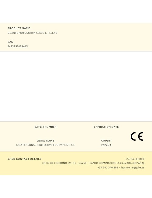 Guante piel reforzado para motosierra clase 1 t-09