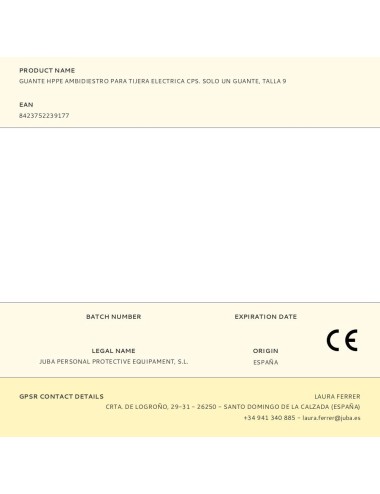 Guante hppe ambidiestro para tijera electrica cps, solo un guante, t-09