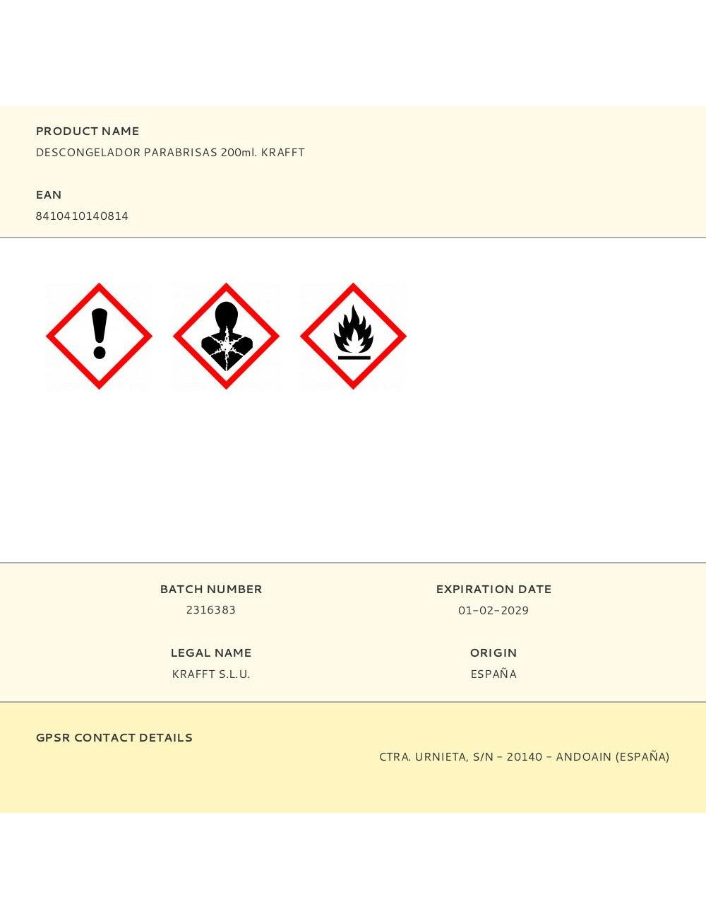Descongelador parabrisas 200ml. krafft