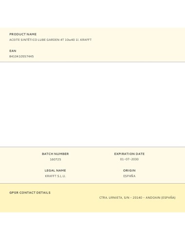 Aceite sintético lube garden 4t 10w40 1l. krafft