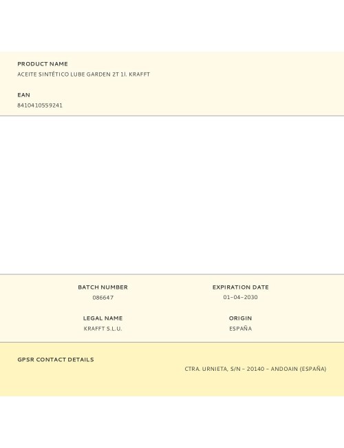 Aceite sintético lube garden 2t 1l. krafft