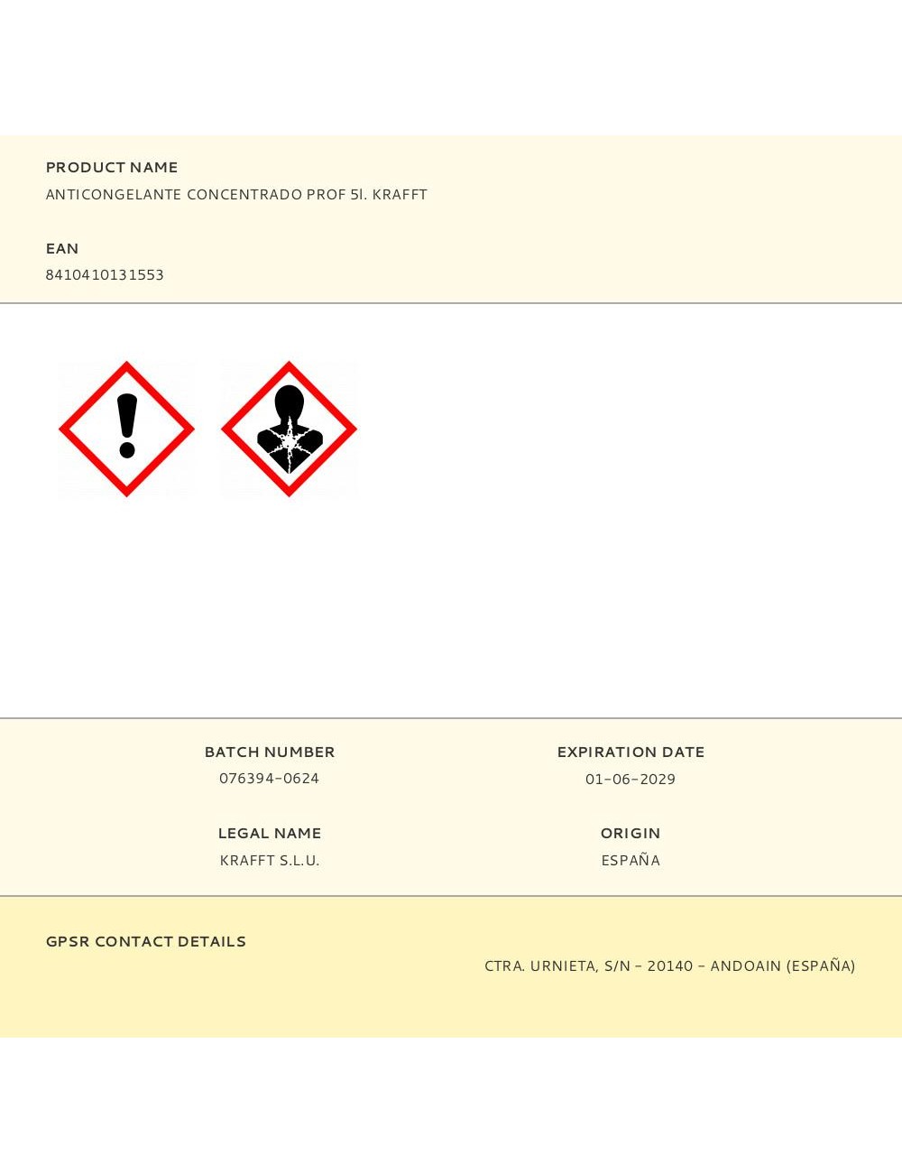 Anticongelante concentrado prof 5l. krafft