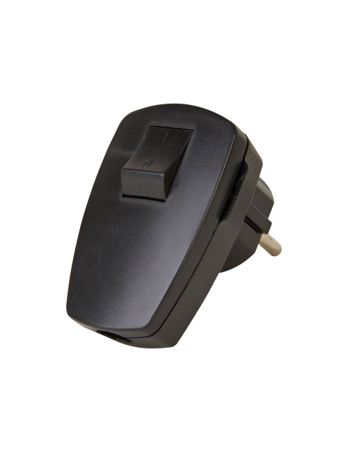 Clavija 2p+t angular negra con interruptor 3x1,5mm 16a. kopp