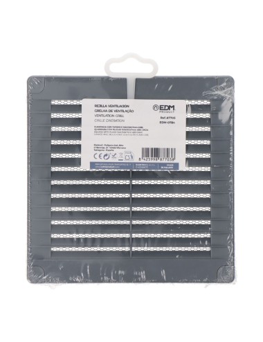 Rejilla ventilación cuadrada con tapones y mosquitera 150x150x7mm abs gris