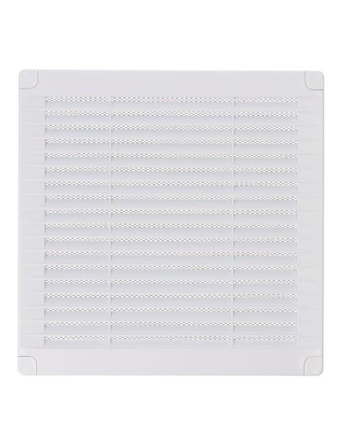 Rejilla ventilación cuadrada con tapones y mosquitera 200x200x7mm abs blanca