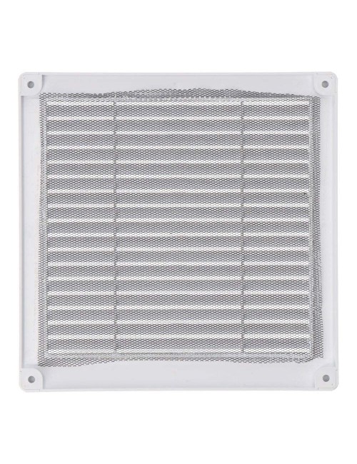 Rejilla ventilación cuadrada con tapones y mosquitera 200x200x7mm abs blanca