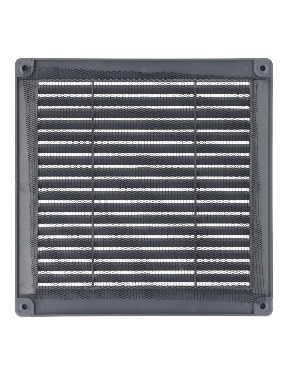Rejilla ventilación cuadrada con tapones y mosquitera 200x200x7mm abs gris