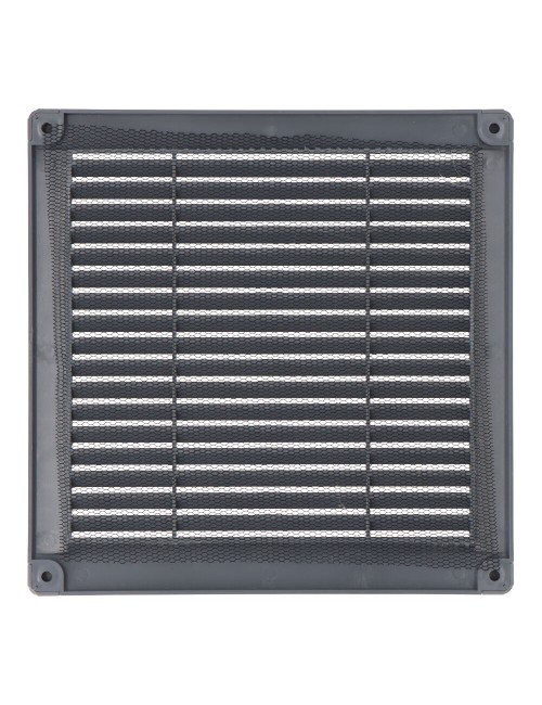 Rejilla ventilación cuadrada con tapones y mosquitera 200x200x7mm abs gris