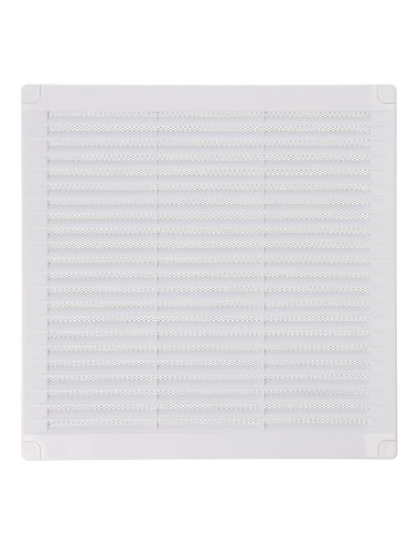 Rejilla ventilación cuadrada con tapones y mosquitera 250x250x7mm abs blanca
