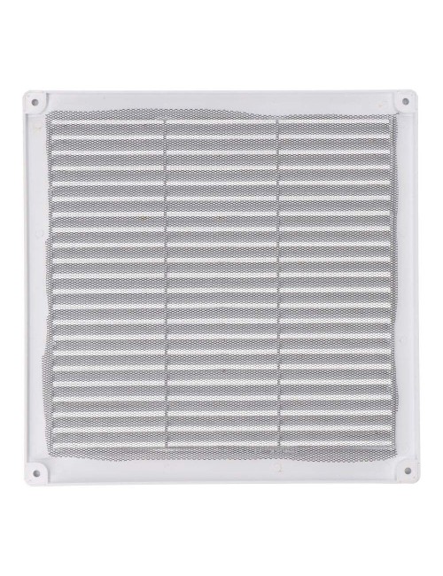 Rejilla ventilación cuadrada con tapones y mosquitera 250x250x7mm abs blanca