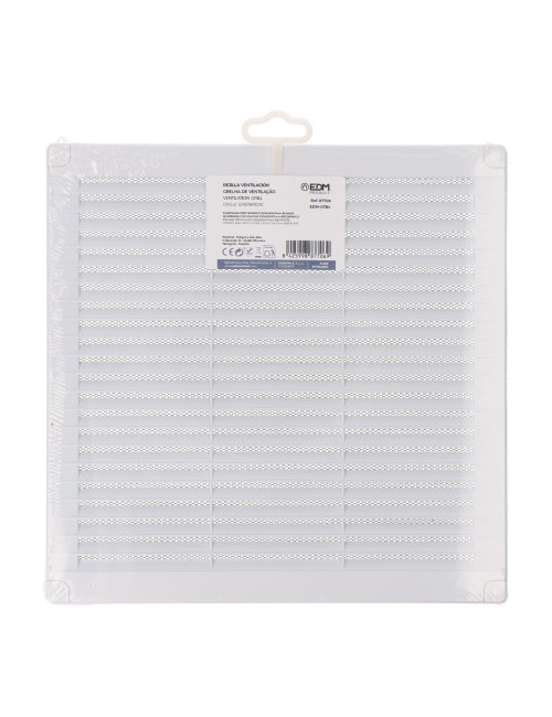 Rejilla ventilación cuadrada con tapones y mosquitera 250x250x7mm abs blanca