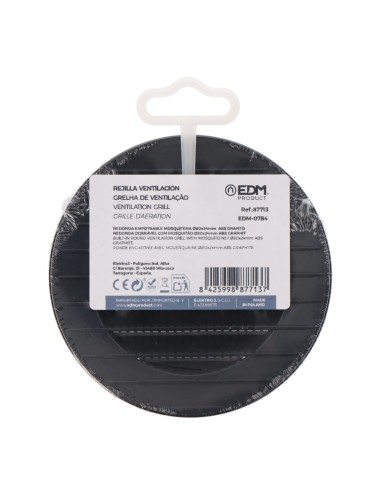 Rejilla ventilación redonda empotrable con mosquitera ø80mm abs gris antracita