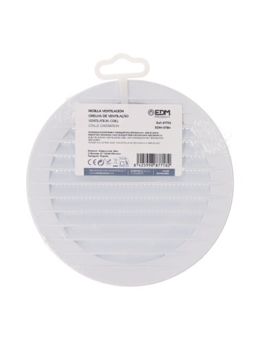 Rejilla ventilación redonda empotrable con mosquitera ø120mm abs blanca